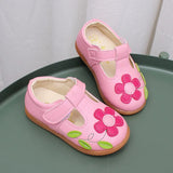 Children Leather Shoes Sweet Chic Princess Shoes for Girls Walking Causal Hollow-out Kids Fashion Flat Shoes Non-slip Hook Loop