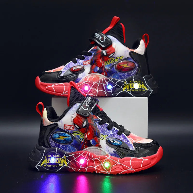 Disney Spider-man Children's Shoes Boys Sneakers Spring Autumn Cartoon Fashion Kids Lighted Sports Shoes Child Boy LED Sneaker