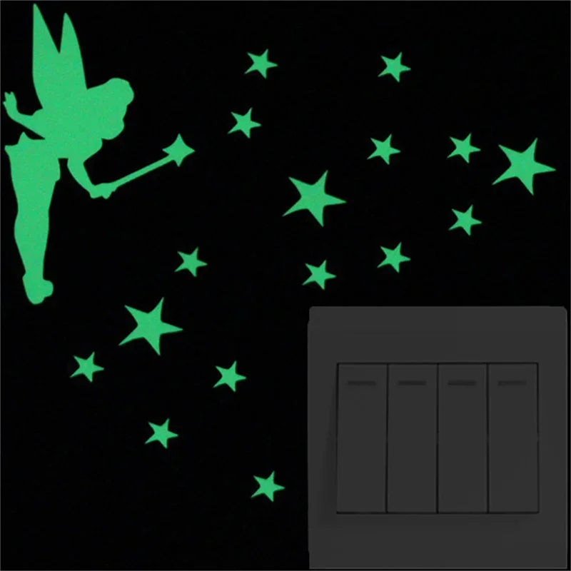 Stars Sticker Cat Sticker Glow in the Dark Luminous Decoration Cartoon Moon Fairy Kid Room Fluorescent Switch Sticker Home Decor