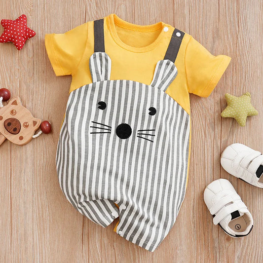 0-18 Baby Jumpsuit Cute Cartoon Mouse Print Cotton Comfortable And Soft Boy And Girl Summer Short Sleeved Newborn Clothes