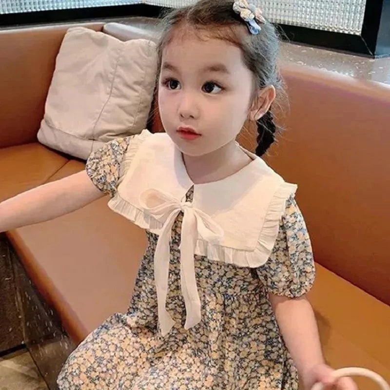 Baby Girls Princess Dress Summer Broken Flowers Elegant Doll Collar Dress Kids Birthday Party Clothes 1-8 Years Children Dress