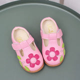 Children Leather Shoes Sweet Chic Princess Shoes for Girls Walking Causal Hollow-out Kids Fashion Flat Shoes Non-slip Hook Loop