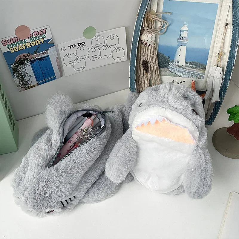 1PC Cute Plush Shark Pencil Case Student Stationery School Supplies Kawaii Doll Back To School Storage Bag Pen Bag Stationery