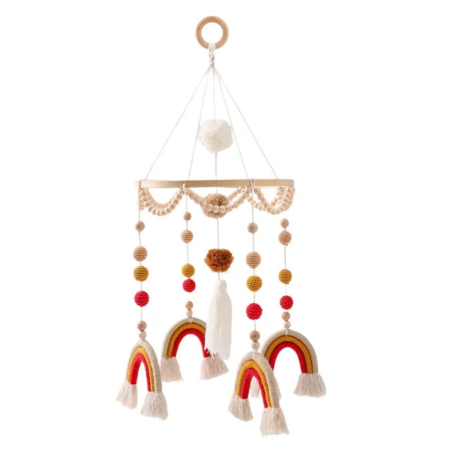 Baby Wooden Boho Rainbow Bed Bell Rattles Toys Hanging Pendant Newborn Toys Mobile Crib Bracket Montessori Toys Baby Birth Gift