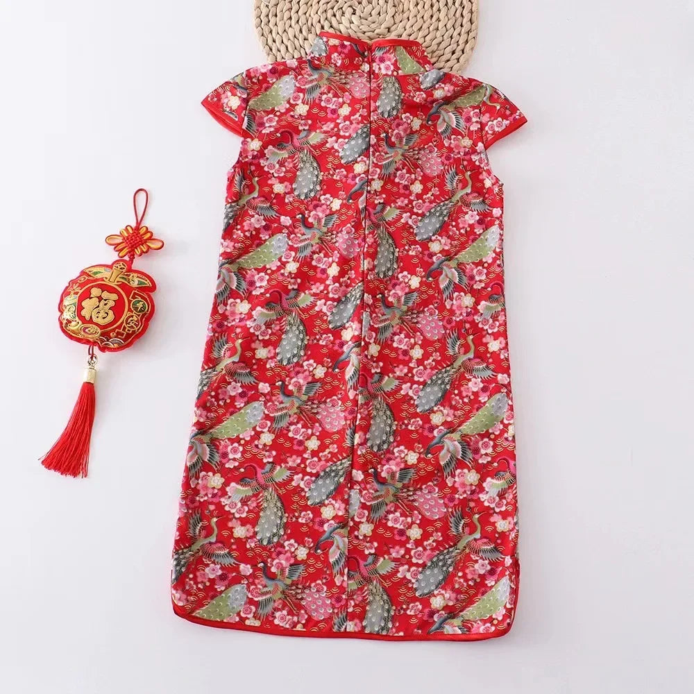 Show Summer Dress Girl Cheongsam Fashion Red Girls Dresses Children Chinese Traditional Clothing Casual Kids Qipao Vestidos