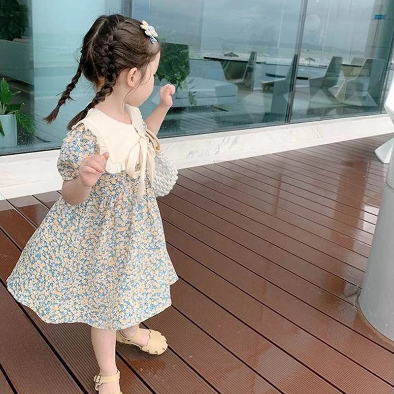 Baby Girls Princess Dress Summer Broken Flowers Elegant Doll Collar Dress Kids Birthday Party Clothes 1-8 Years Children Dress