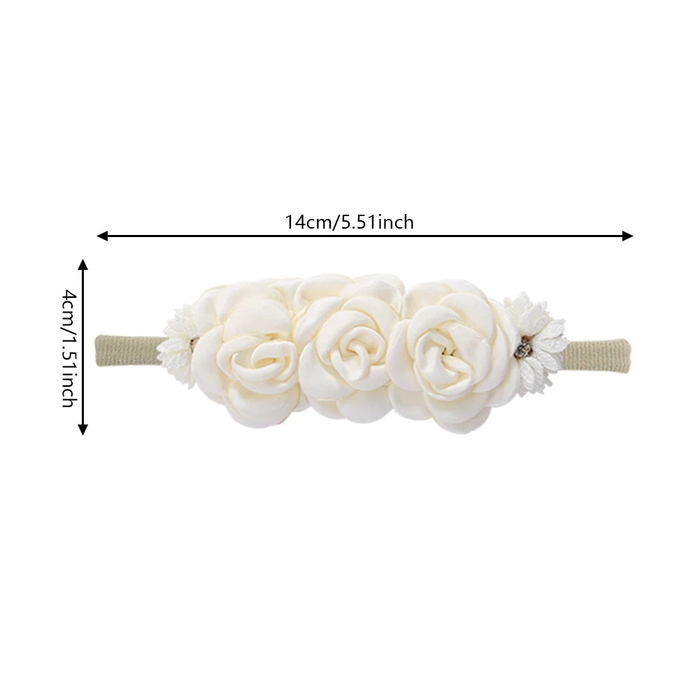 3Pcs/Set Artificial Flower Baby Headbands Girls Rhinstone Nylon Hair Bands Kids Mini Ins Photography Props Kids Fashion Headwear