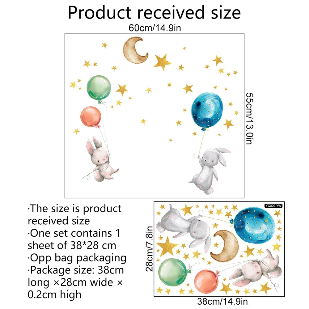 ملصقات حائط بالونات أرنب كرتوني مضيئة في الظلام ورق حائط لغرفة الأطفال غرفة المعيشة حضانة ديكور منزلي ملصقات