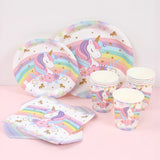 Rainbow Unicorn Disposable Tableware Happy 1st Birthday Party Decorations Kids Unicorn Theme Wedding Baby Shower Girls Supplies