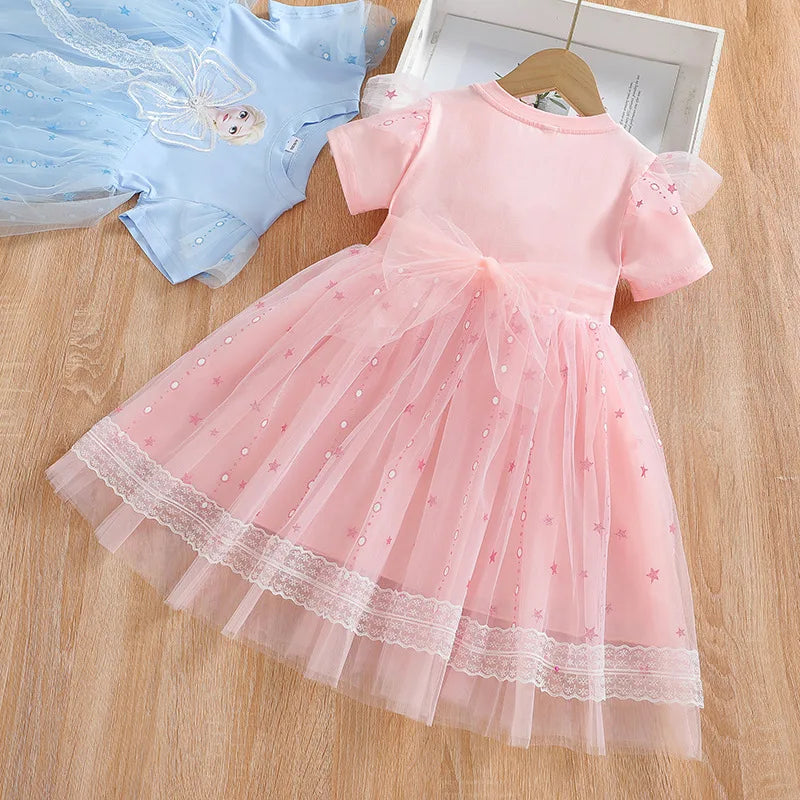 New Disney Girls Dress Short Sleeve Summer Princess Dresses Frozen Elsa Party Baby Dresses for Children Clothing Kids Clothes