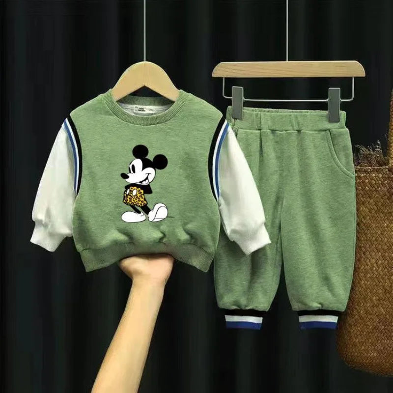 Disney Autumn Children's Clothing Sets Cute Cartoon Mickey Print Boys Sweatshirt and Pants 2 Piece Kids Long Sleeved Tracksuits