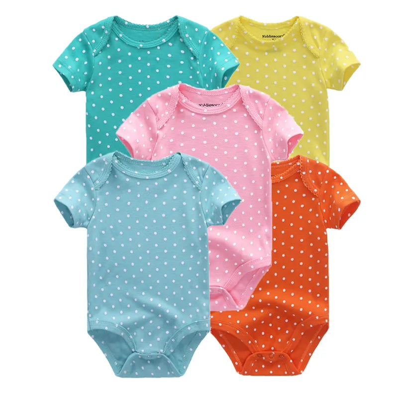 Kiddiezoom 5 Pcs/Lot Four Seasons Fashion Cartoon Short Sleeve Baby Boy Girl Bodysuits Soft 100%Cotton NewbornOnesies