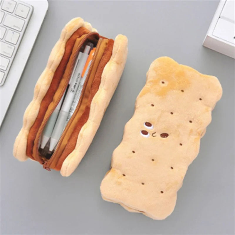 Kawaii Pencil Case High Capacity Plush Cookies Pen Bags Cartoon Brown Pen Box Girls Office School Supplies Stationary